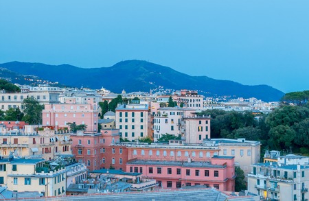 Aerial view of the Genoa in night lighting at sunset.の写真素材
