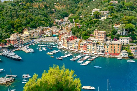 Pleasure boats and yachts in the harbor village of Portofino. Italy. Liguria. Cinque Terre.の写真素材