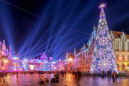 Market Square in colorful illuminations and decorations for Christmas. Wroclaw. Poland.の写真素材