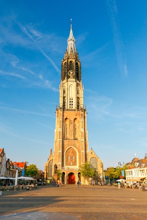 Delft. Old church with a bell tower.の写真素材