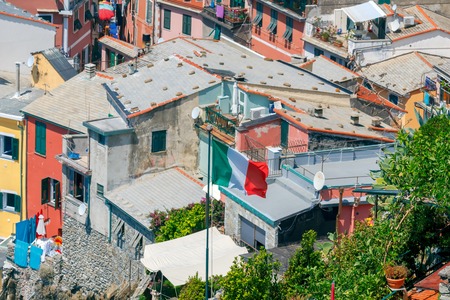 Colorful facades of the old houses in the village Vernazza. Cinque Terre National Park, Liguria, Italy.の写真素材