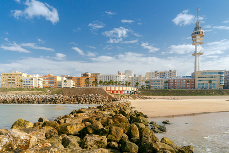 Stone breakwater in the bay of Cadiz. Spain. Andalusia.の写真素材