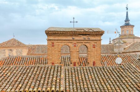 Traditional tiled roofs on old houses in Toledo. Spain. Castilla la Mancha.の写真素材