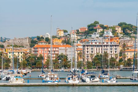 Yachts and pleasure boats near the waterfront in La Spezia. Liguria. Italy.の写真素材
