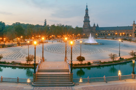 Spanish Square in Sevilla at night. Spain. Andalusia