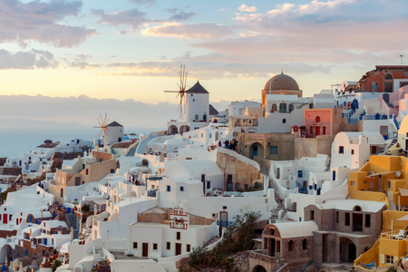 Beautiful night view of the village Oia, Santorini Island, Greece.の写真素材