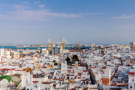 Modern cable-stayed bridge across the strait in Cadiz. Spain. Andalusia.の写真素材