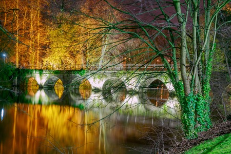 Traditional city channels in the historical medieval part of Bruges. Belgium.の写真素材