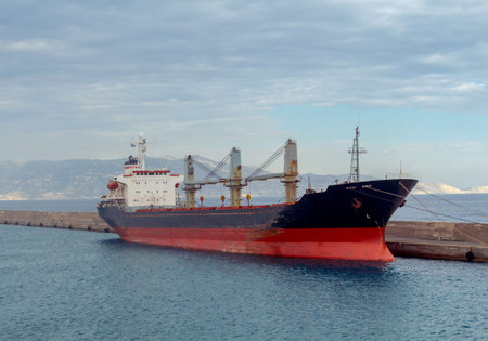 Heraklion. A large dry-cargo ship at the pier.