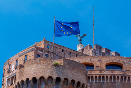 Rome. Flag of the European Union on the tower.