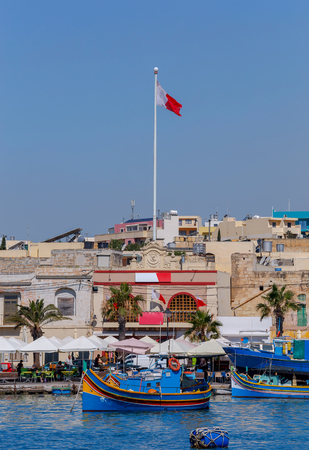 Malta. Marsaxlokk. Traditional fishing boats.の写真素材