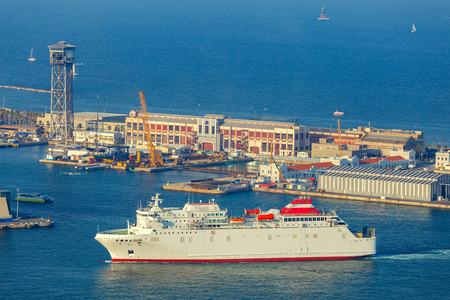 Aerial view of the seaport from the hill of Montjuic. Barcelona. Spain.の写真素材