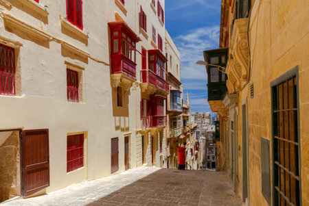 A view of the traditional medieval street in the town Vadetta. Malta.