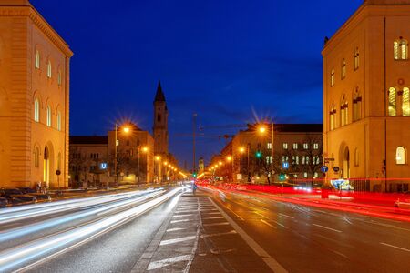 Munich. Leopoldstrasse at night.の写真素材