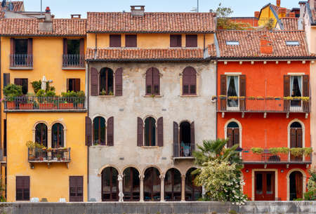 Verona. Facades of old houses.の写真素材