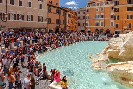Rome. Tourists near the Trevi Fountain.のeditorial素材