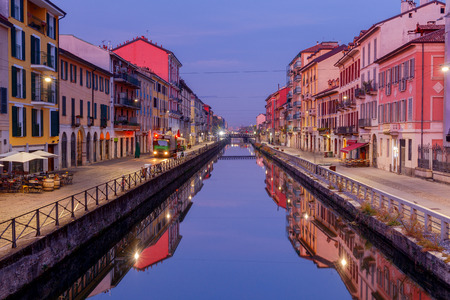 Milan. Canal Naviglio Grande at dawn.の写真素材