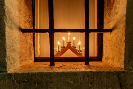 Christmas candlestick with candles.の写真素材