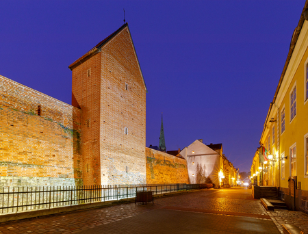 Riga. Old street at night.の写真素材