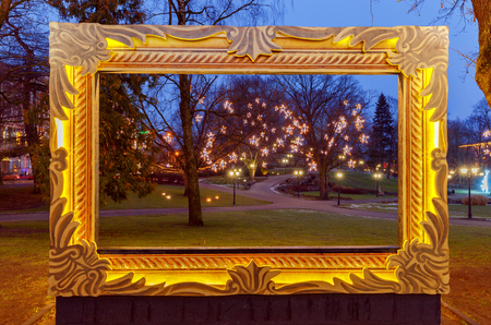 Riga. City park at dawn.の写真素材