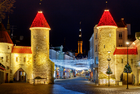 Tallinn. Viru Street at night.の写真素材