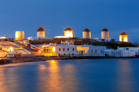 Mykonos. Old windmills at sunset.の写真素材