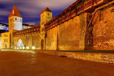 Old stone medieval street in the historic part of the city. Tallinn. Estonia.のeditorial素材