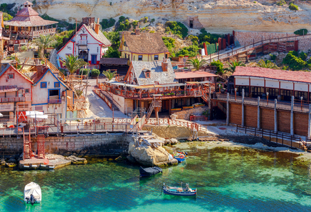 View of the famous village Popeye and bay on a sunny day. Malta.の写真素材