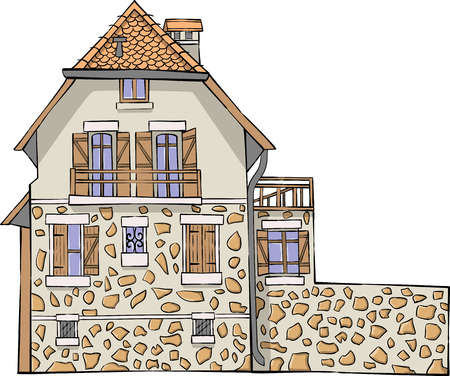 Vector. Traditional French stone house.のイラスト素材