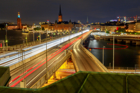 Stockholm. City embankment at night.の写真素材
