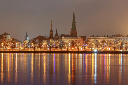 Riga. View on Daugava and the city embankment on Christmas.の写真素材