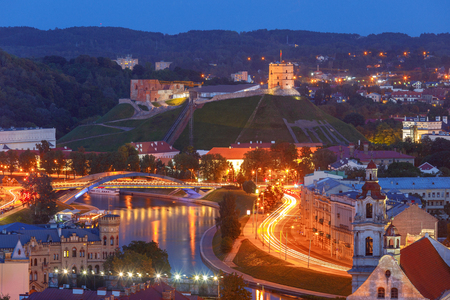Scenic aerial view of the historic center at sunset. Vilnius. Lithuania.の写真素材