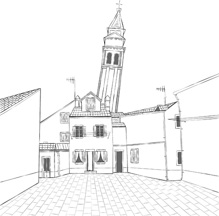 The traditional architecture of the island of Burano. Italy.のイラスト素材