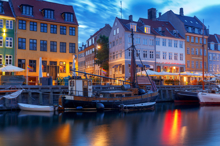 Copenhagen. The Nyhavn channel is at dawn.の写真素材