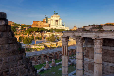 View of the historic center of Rome at sunset. Italy.の写真素材