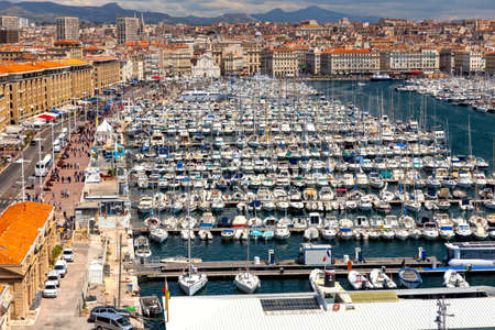 Marseilles. Aerial view of the old port on a sunny day.の写真素材