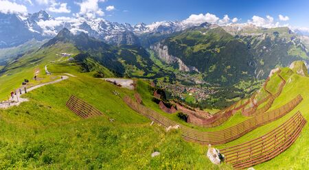 View of the Swiss Alps near the city of Lauterbrunnen. Switzerland.の写真素材