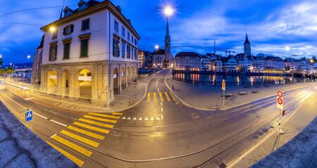 Zurich. Panoramic aerial view of the city at sunset.の写真素材