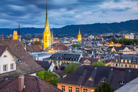 Zurich. Aerial view of the city in night lighting.の写真素材