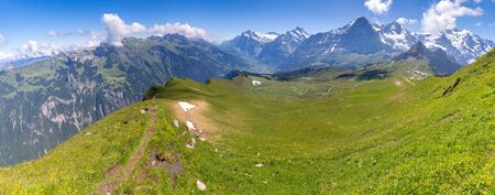 Panoramic view of the Swiss Alps near the city of Lauterbrunnen. Switzerland.の写真素材