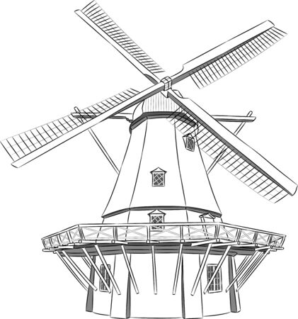 Vector black and white illustration of a windmill.のイラスト素材