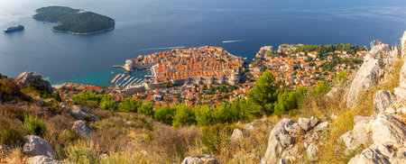 Panorama of the old medieval historical part of the city on a sunny morning. Dubrovnik. Croatia.の写真素材