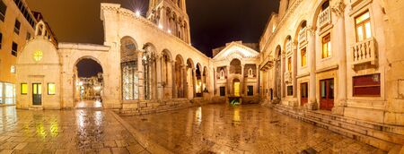 Panoramic view of the ancient residence of King Diocletian in night illumination. Split Croatia.の写真素材