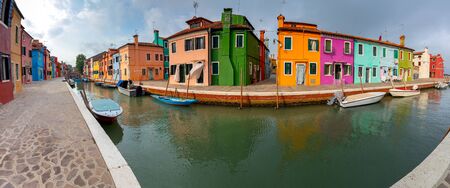 Panorama. Facades of traditional old houses on the island of Burano.の写真素材