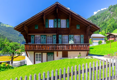 View of a traditional mountainous Swiss village. Switzerland.