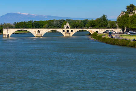 The famous St. Beneset Bridge over the Rhone River on a sunny day. Avignon. France. Provence.の写真素材
