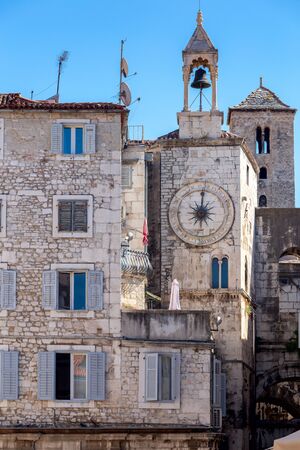 Old stone medieval tower in the historical part of the city. Split Croatia.の写真素材