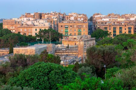Malta. Aerial view of the old town and the bay on a sunny morning.の写真素材
