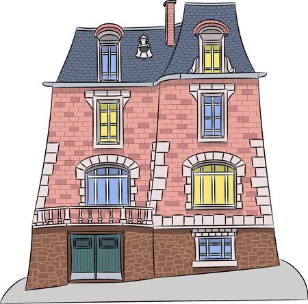 Vector. Old traditional french house in Paris.のイラスト素材