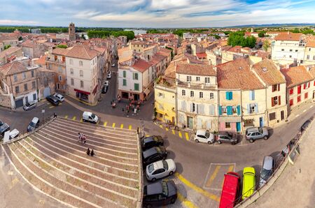Arles. Panoramic aerial view of the city at sunset.の写真素材